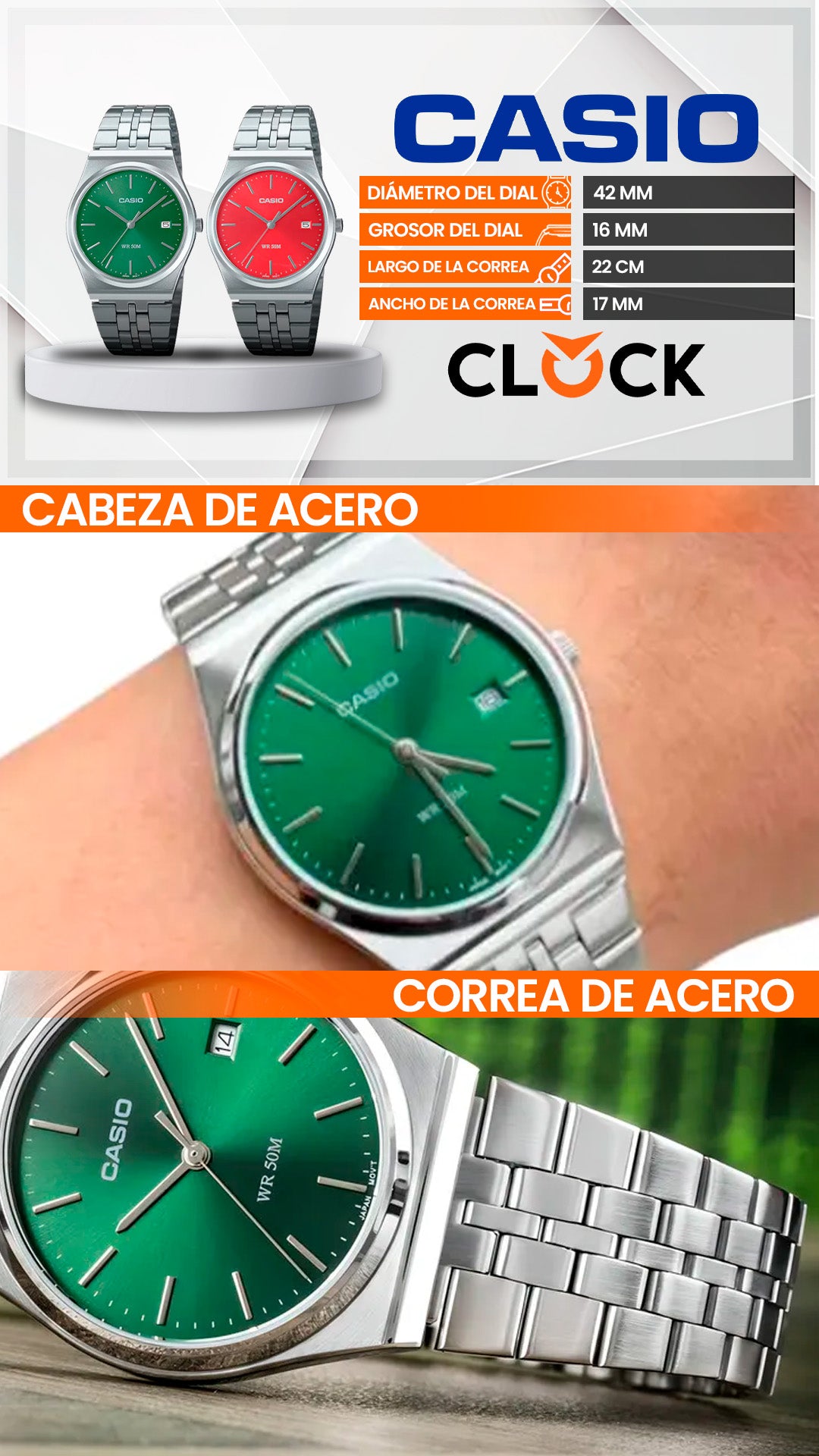 MTP-B145D | RELOJ CASIO ORIGINAL DE ACERO PLATEADO | CAS-64