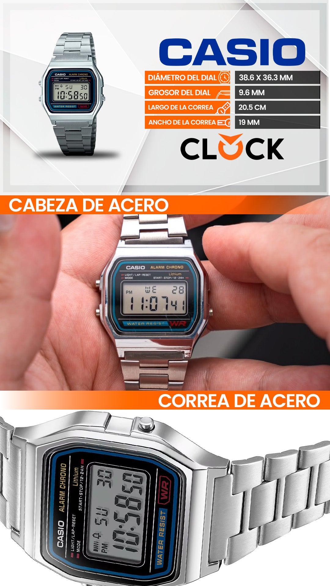 A158W | RELOJ CASIO VINTAGE ORIGINAL DE ACERO PLATEADO | CAS-218