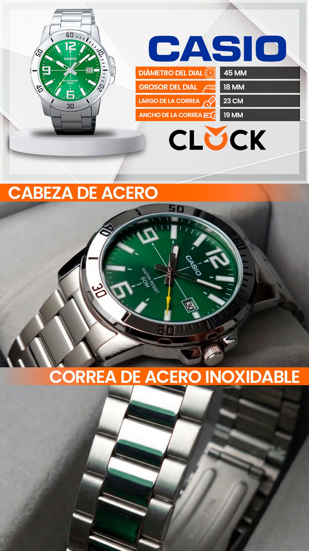 MTP-VD01 | RELOJ CASIO ORIGINAL DE ACERO PLATEADO | CAS-71