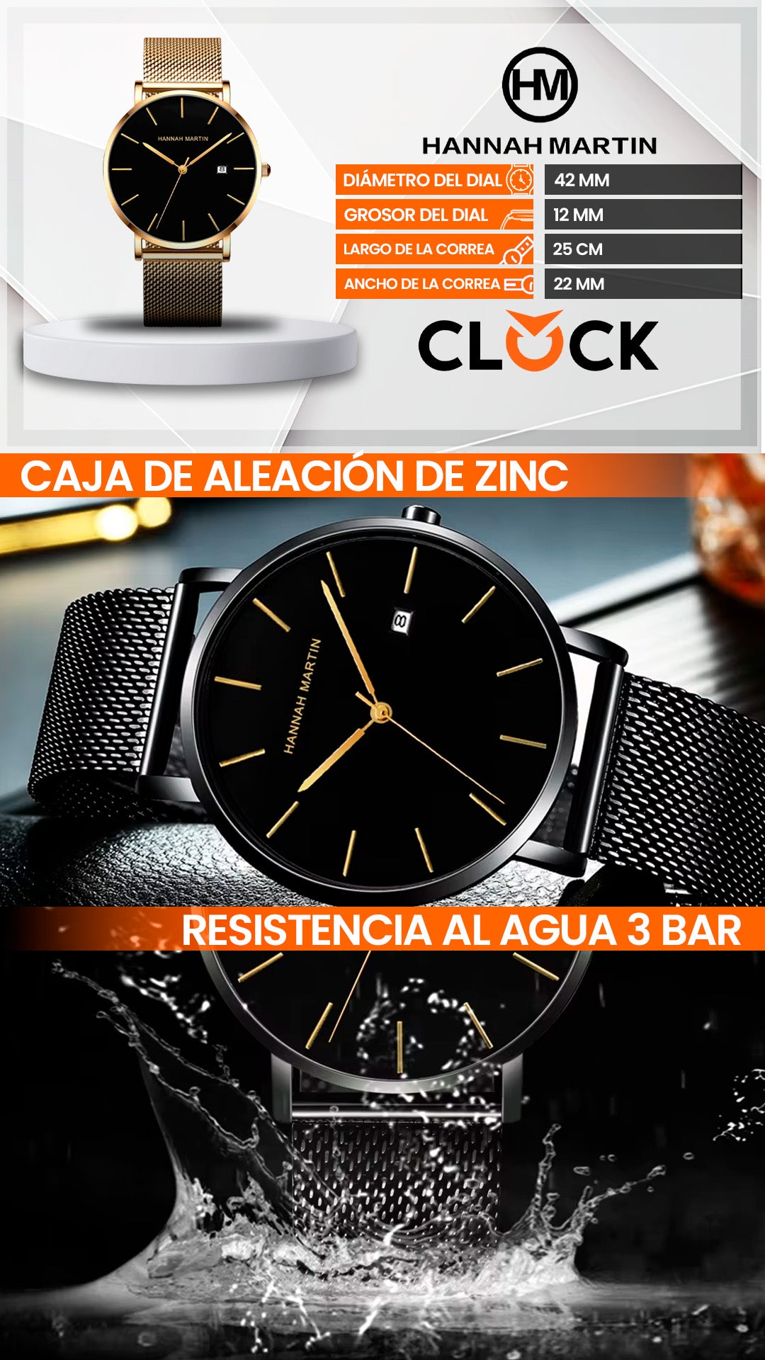 RELOJ ORIGINAL HANNAH MARTIN ELEGANTE Y CASUAL - DORADO | HAN-151