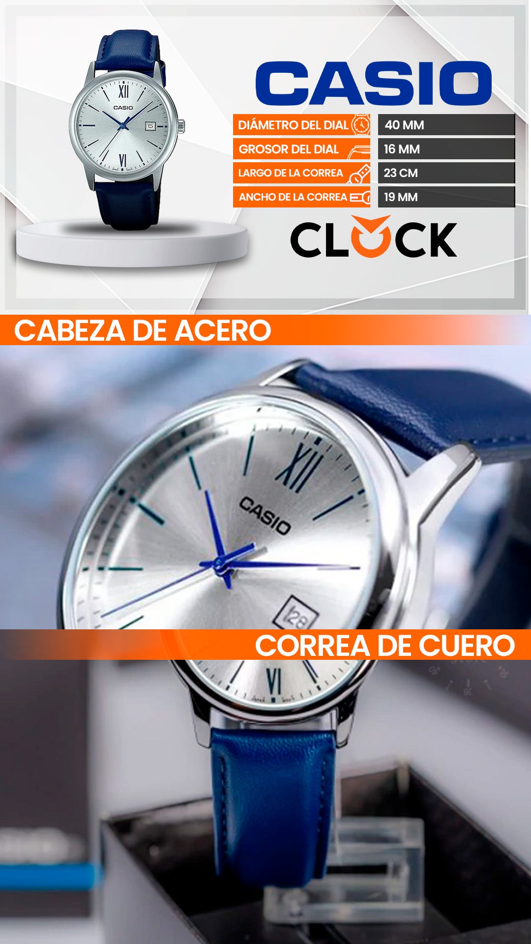 MTP-V002 | RELOJ CASIO ORIGINAL DE CUERO AZUL | CAS-238