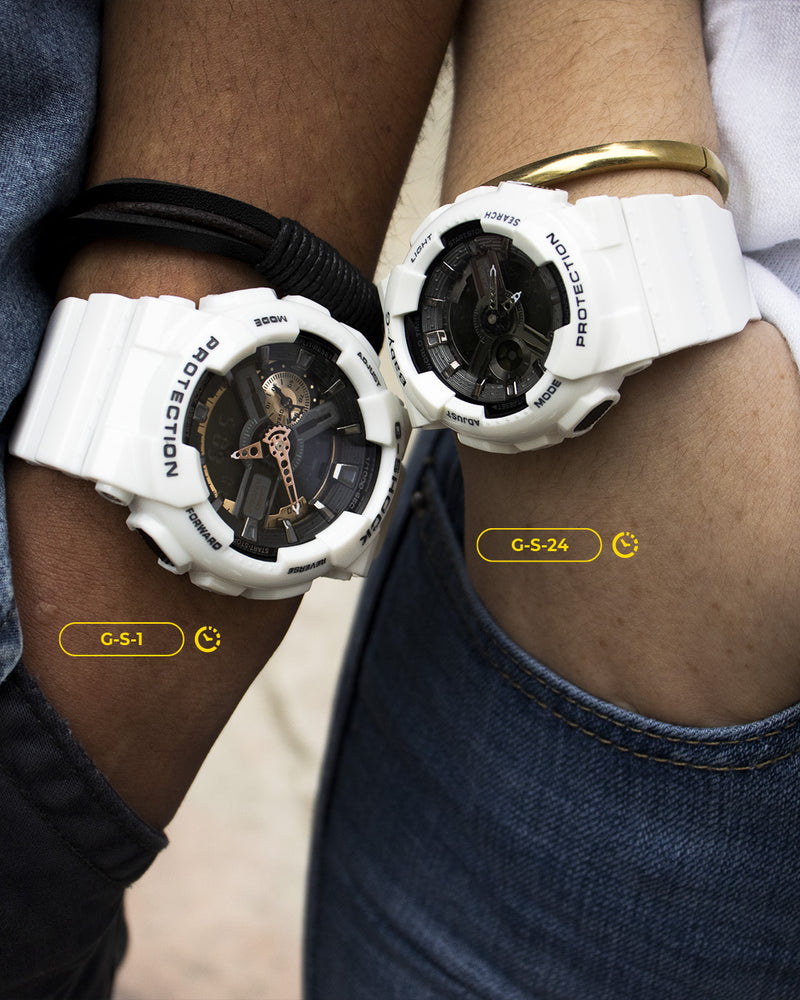 RELOJES G-SHOCK DEPORTIVO CASUAL PAREJA BLANCO Y NEGRO | G-S-24 | G-S-12