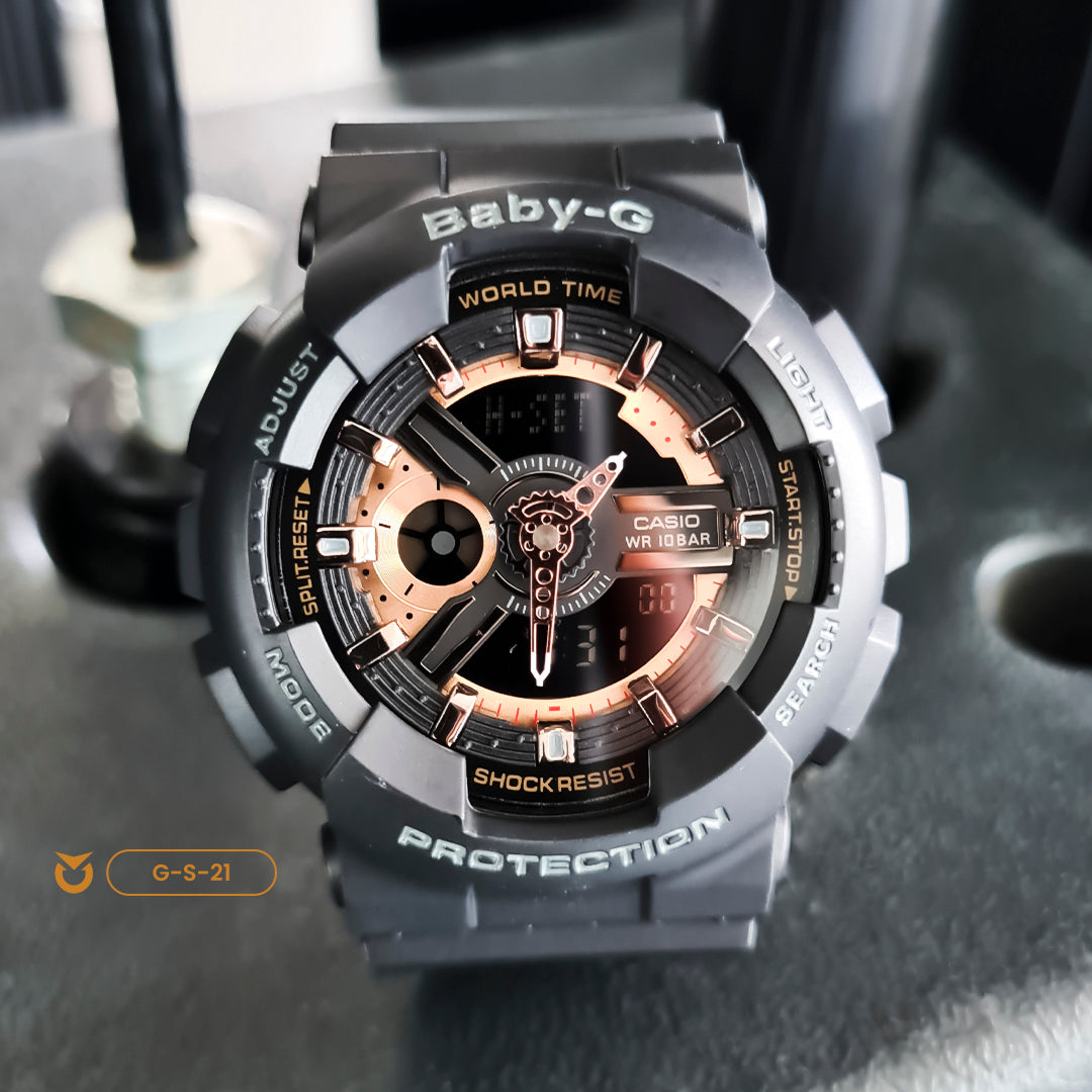 RELOJ BABY-G - DEPORTIVO NEGRO CON COBRIZO PARA MUJER  | G-S-21