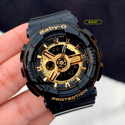 RELOJ BABY-G PARA MUJER - DEPORTIVO NEGRO CON DORADO PARA HOMBRE | G-S-51