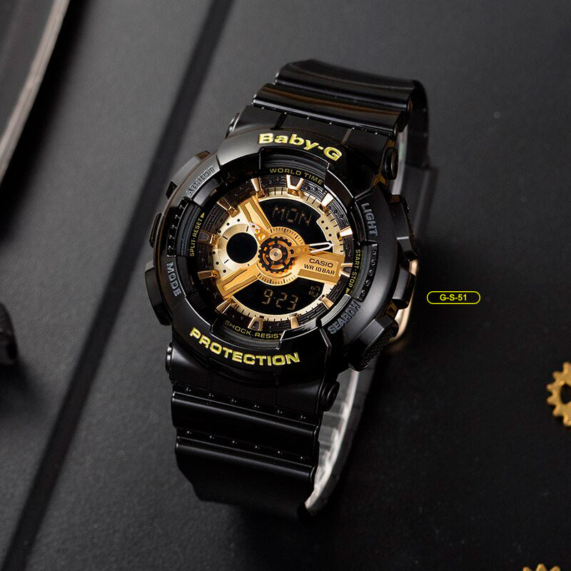 RELOJ BABY-G PARA MUJER - DEPORTIVO NEGRO CON DORADO PARA HOMBRE | G-S-51