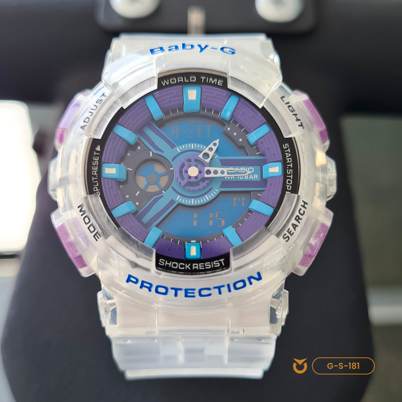 RELOJ BABY-G PARA MUJER - DEPORTIVO TRANSPARENTE CON AZUL | G-S-181