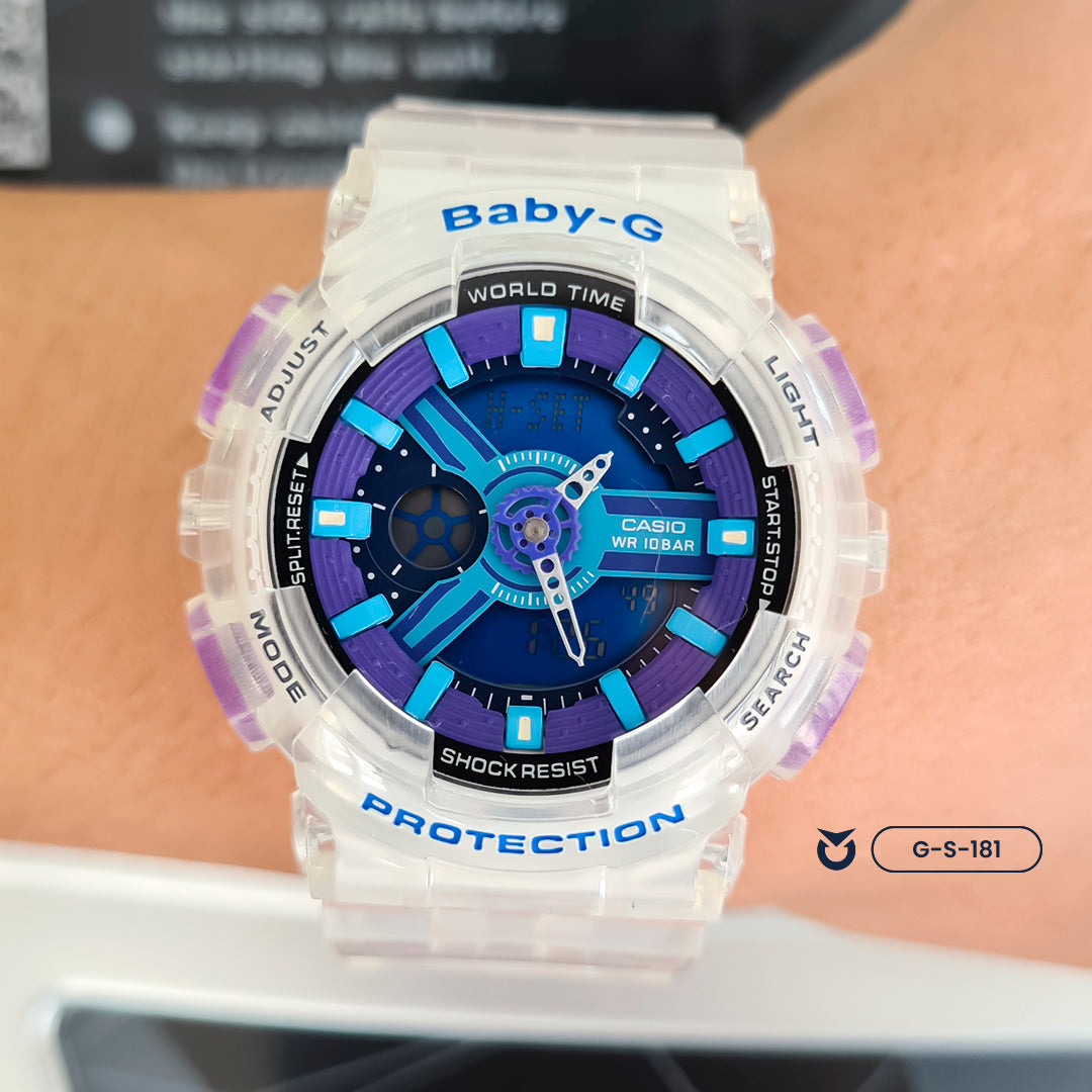 RELOJ BABY-G PARA MUJER - DEPORTIVO TRANSPARENTE CON AZUL | G-S-181