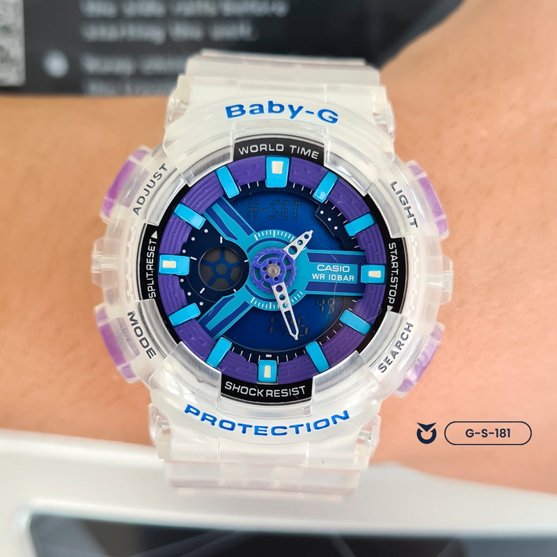 RELOJ BABY-G PARA MUJER - DEPORTIVO TRANSPARENTE CON AZUL | G-S-181
