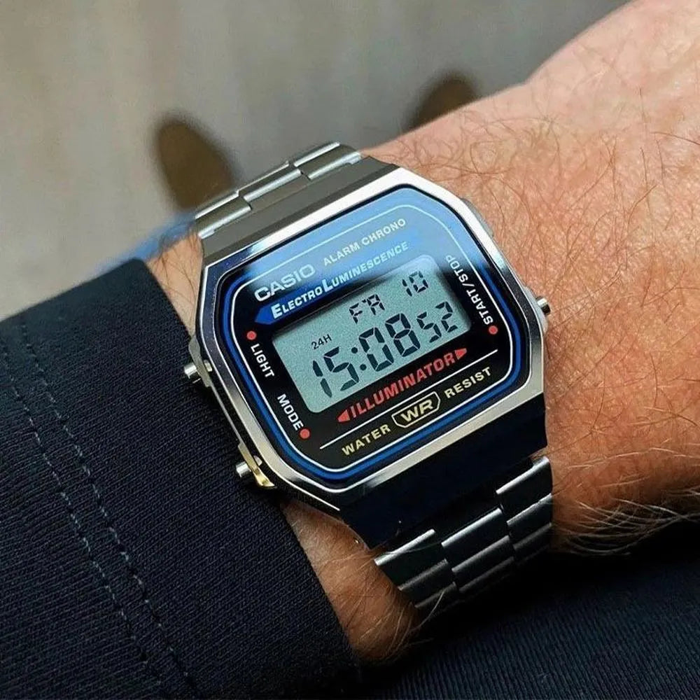 RELOJ_CASIO_A168WA-1WDF_ORIGINAL_UNISEX_PLATEADO_ELEGANTE_CAS-147 para Hombre