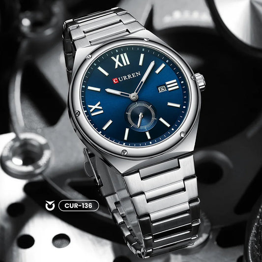 RELOJ_CURREN_8471_ORIGINAL_CASUAL_PLATEADO _CUR-136 para Hombre