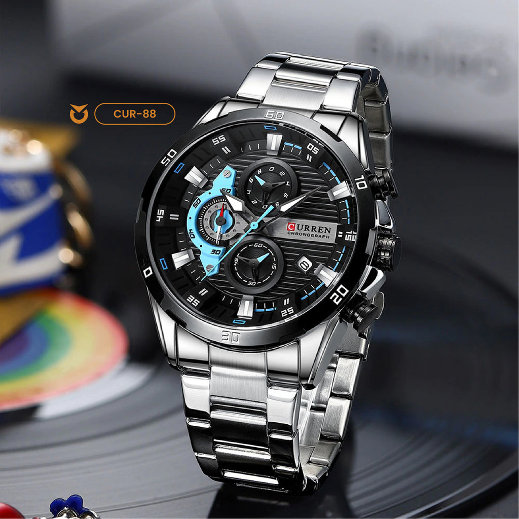 RELOJ CURREN ORIGINAL - CASUAL PLATEADO, NEGRO Y AZUL 8402 | CUR-88, CUR-89, CUR-90 PARA HOMBRE