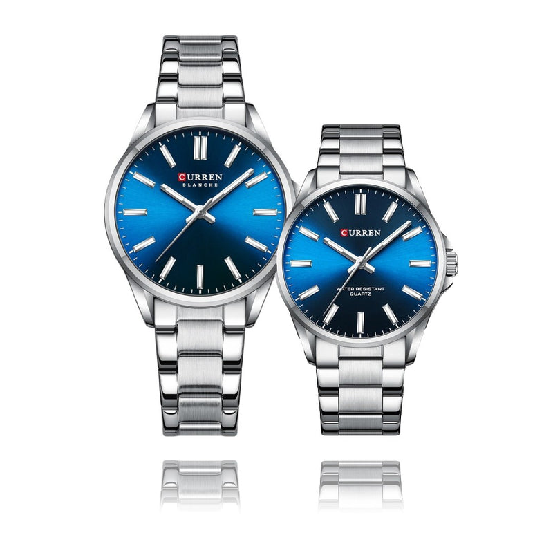 RELOJ CURREN ORIGINAL ELEGANTE PLATEADO CON AZUL PARA PAREJA  | CUR-107 | CUR-108