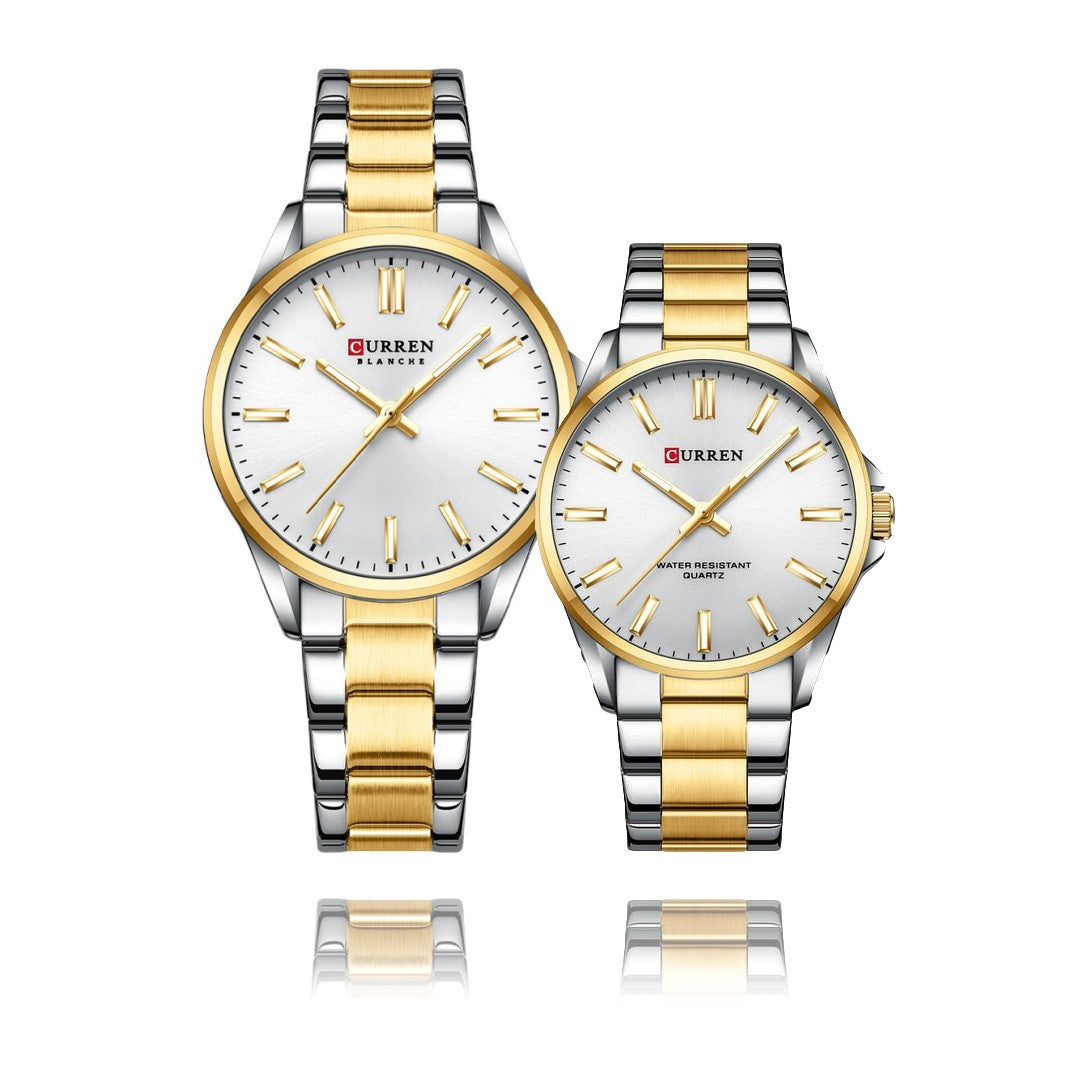RELOJ CURREN ORIGINAL ELEGANTE PLATEADO CON DORADO PARA PAREJA  | CUR-105 | CUR-106