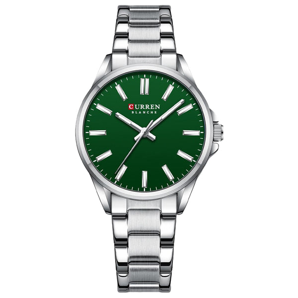 RELOJ CURREN ORIGINAL ELEGANTE PLATEADO CON VERDE PARA MUJER | CUR-104