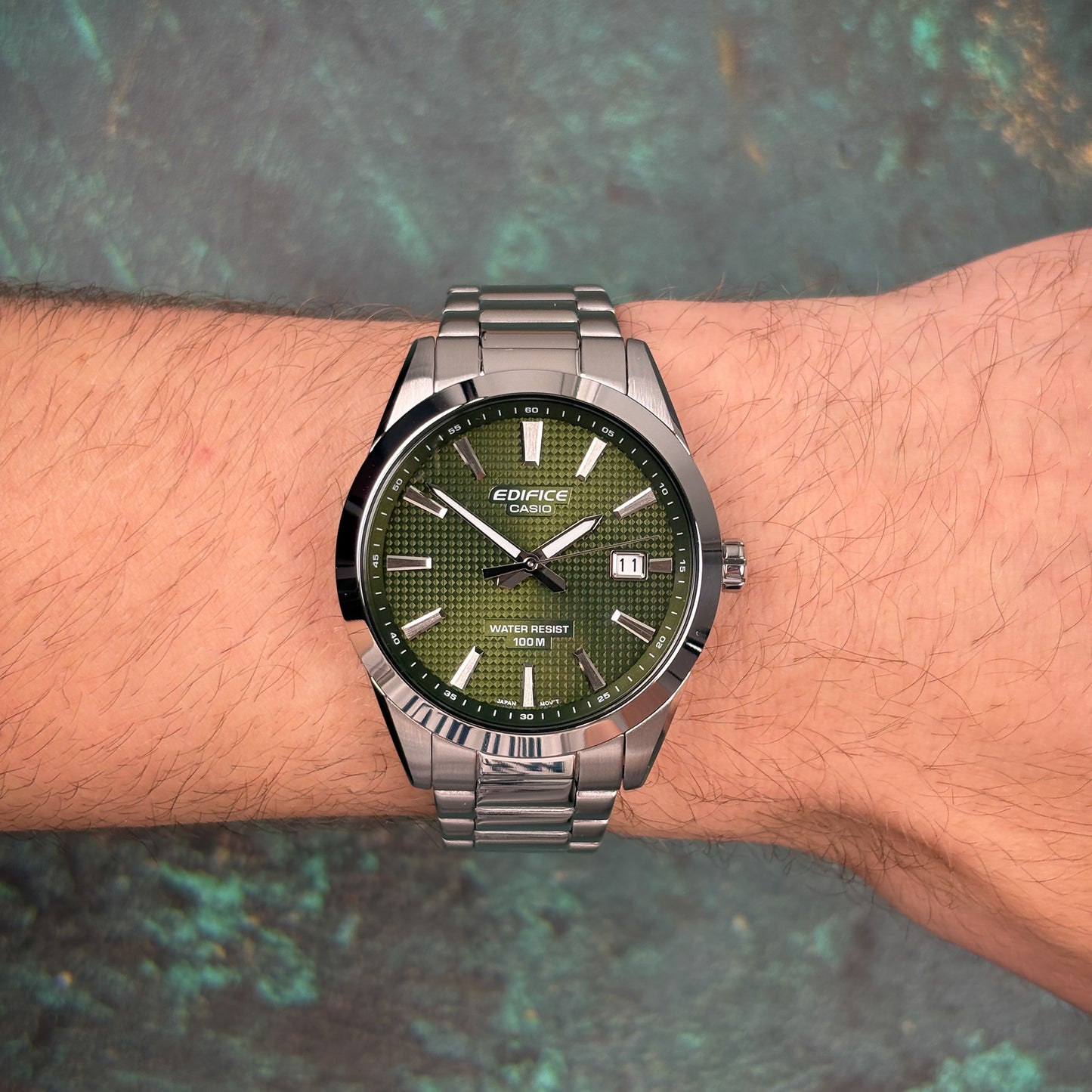 RELOJ EDIFICE EFV-160D-3AVDF EDI-OG-13 CASUAL - COLOR PLATEADO VERDE