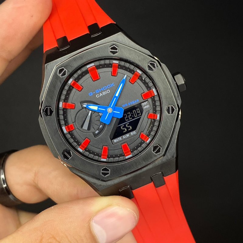 RELOJ G-SHOCK-GA-2100 DEPORTIVO CASUAL OAK RED & BLUE STEEL PARA HOMBRE |G-S-316