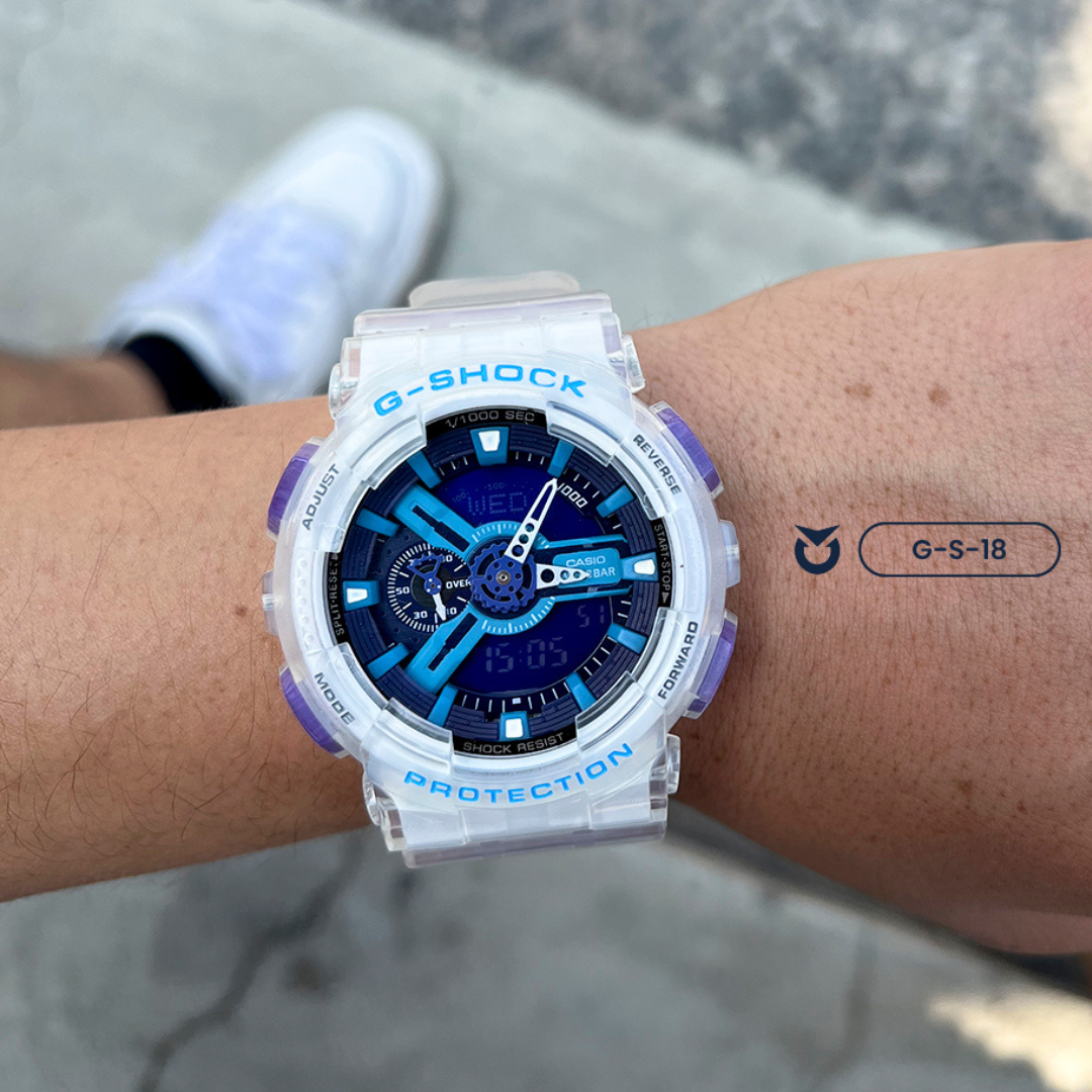 RELOJ G-SHOCK - DEPORTIVO CASUAL - PARA PAREJA - AZUL TRANSPARENTE | G-S-18 Modelo para hombre