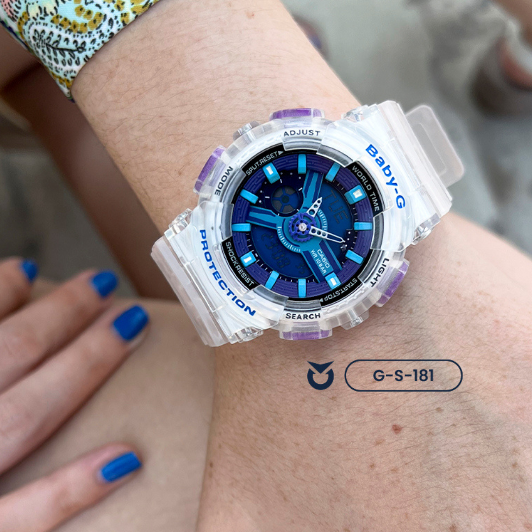 RELOJ G-SHOCK - DEPORTIVO CASUAL - PARA PAREJA - AZUL TRANSPARENTE |G-S-181 modelo para dama