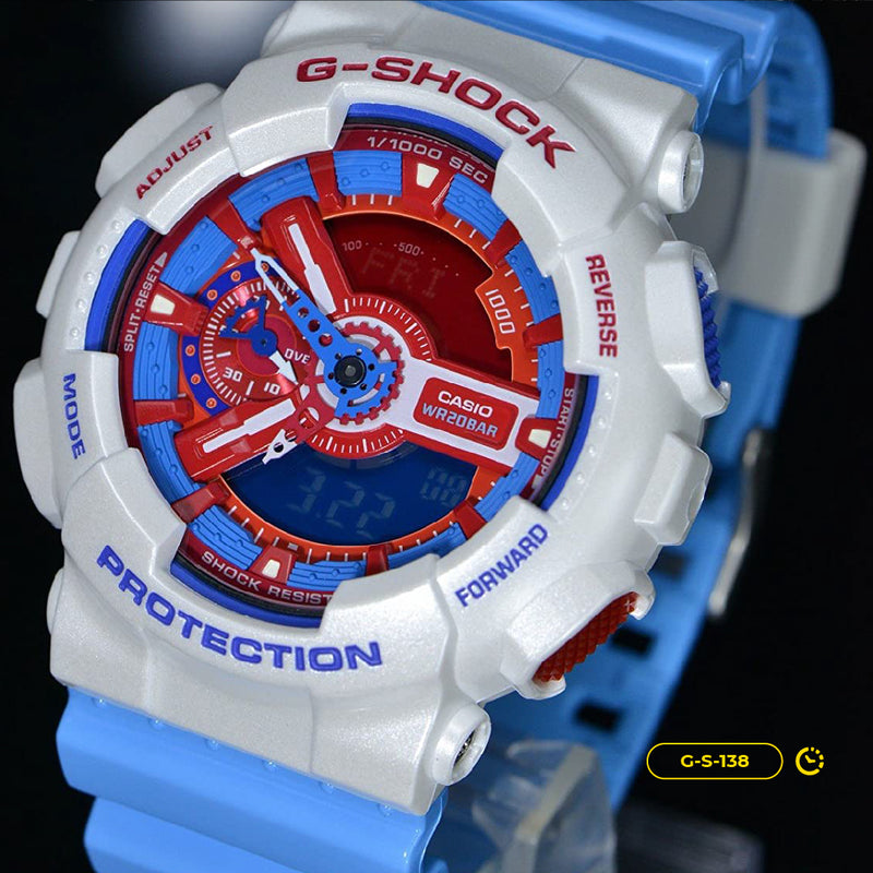 RELOJ G-SHOCK DEPORTIVO CELESTE CON ROJO | G-S-138