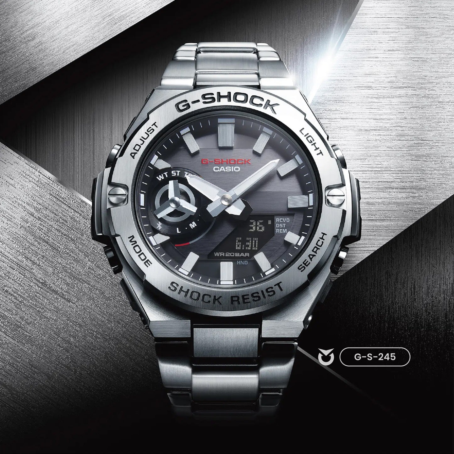RELOJ G-SHOCK DE ACERO PLATEADO Y NEGRO |  G-S-245 | G-S-252 PARA HOMBRE
