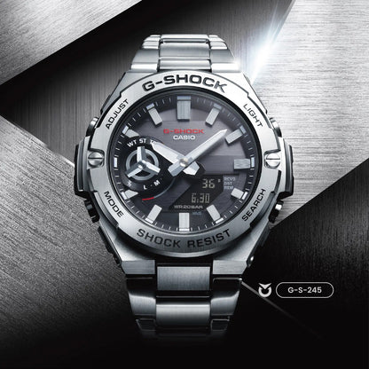 RELOJ G-SHOCK DE ACERO PLATEADO Y NEGRO |  G-S-245 | G-S-252 PARA HOMBRE