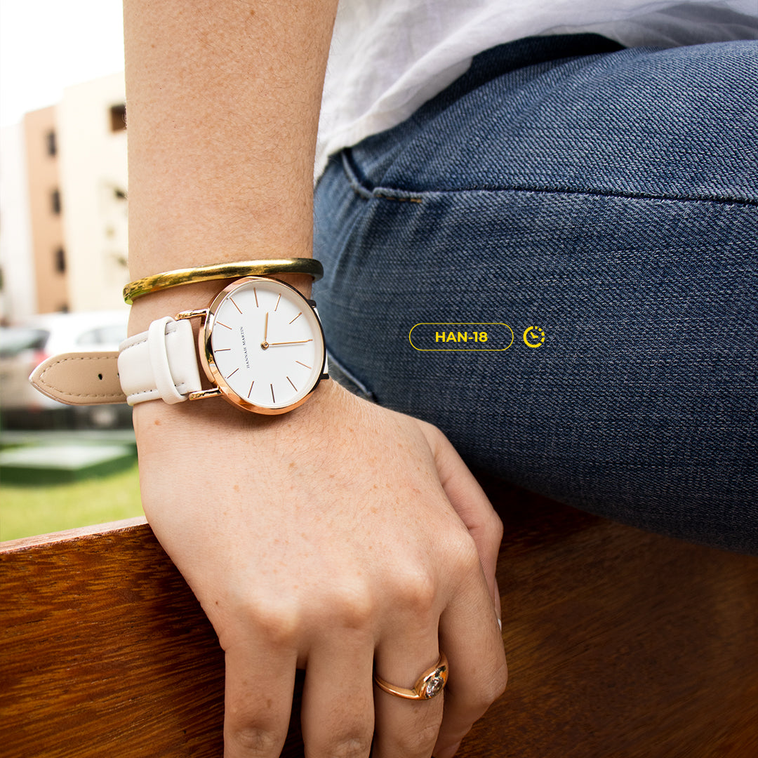RELOJ HANNAH MARTIN ORIGINAL CASUAL BLANCO DORADO | HAN-18 (2)