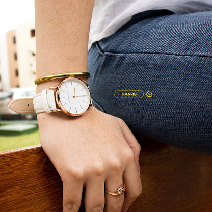 RELOJ HANNAH MARTIN ORIGINAL CASUAL BLANCO DORADO | HAN-18 (2)