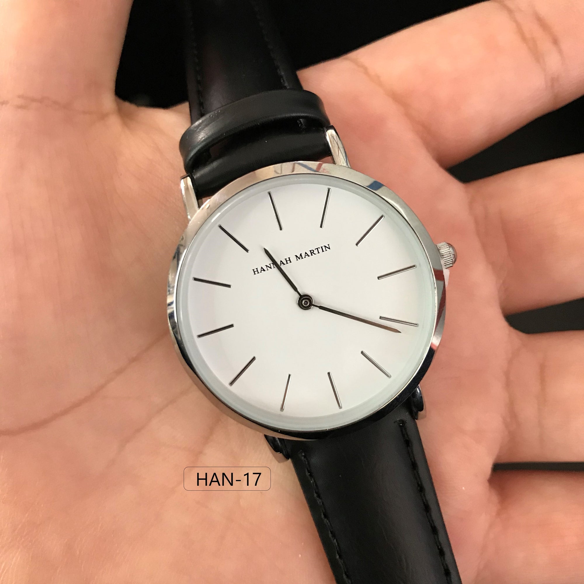 RELOJ HANNAH MARTIN ORIGINAL PARA PAREJA: "BLACK & WHITE LEATHER" | HAN-17/ HAN-18 (2)
