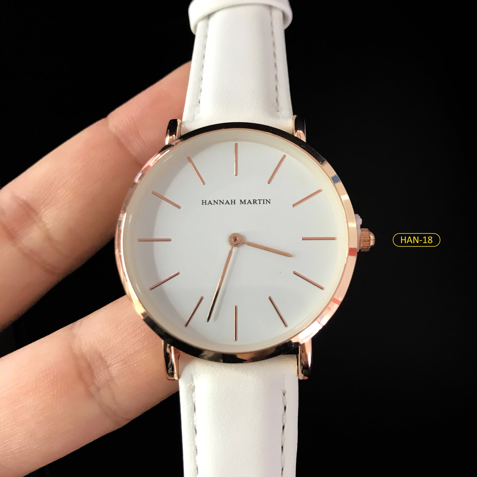 RELOJ HANNAH MARTIN ORIGINAL PARA PAREJA: "BLACK & WHITE LEATHER" | HAN-17/ HAN-18 (3)