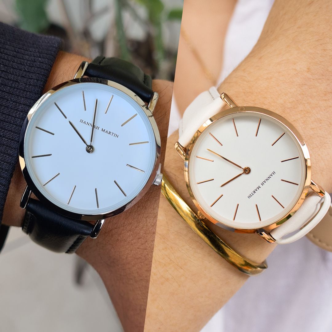 RELOJ HANNAH MARTIN ORIGINAL PARA PAREJA: "BLACK & WHITE LEATHER" | HAN-17/ HAN-18 (4)