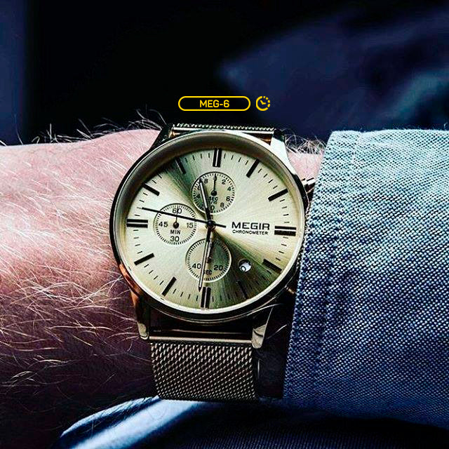 RELOJ MEGIR ORIGINAL - CASUAL DORADO Y NEGRO | MEG-5 - MEG-6 PARA HOMBRE