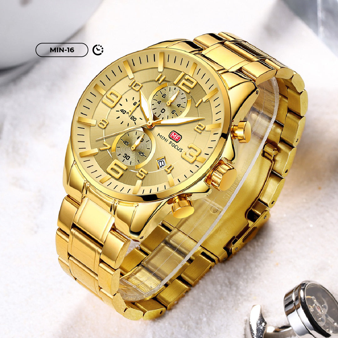 RELOJ MINIFOCUS ORIGINAL ELEGANTES DORADO MF0278G PARA HOMBRE | MIN-15 | MIN-16