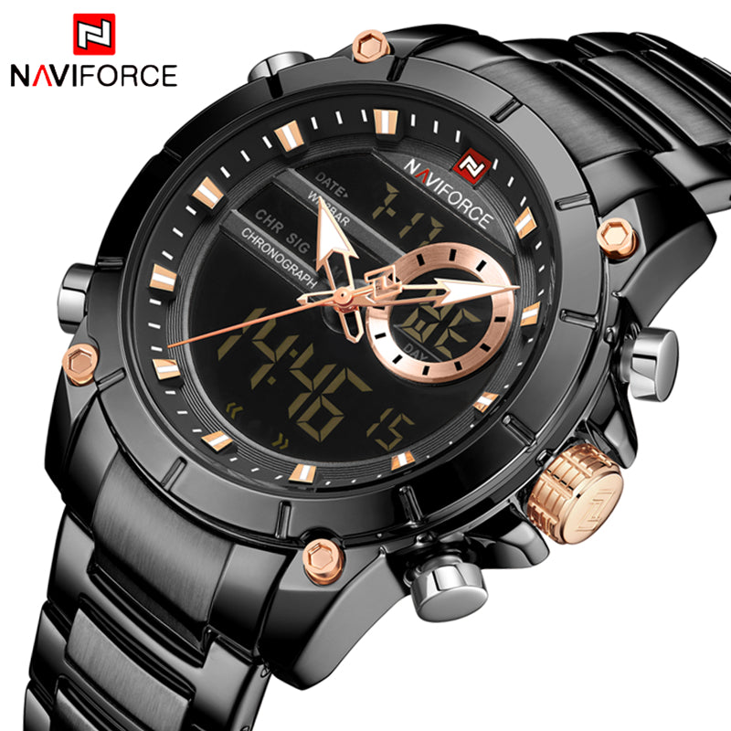 RELOJ NAVIFORCE ORGINAL - ELEGANTE DORADO Y NEGRO PARA HOMBRE NF9163 | NAV-18 | NAV-19