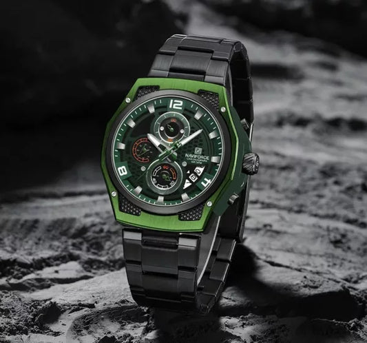 RELOJ NAVIFORCE ORIGINAL - ELEGANTENF NEGRO PLATEADO Y VERDE 8051  | NAV-105, NAV-106, NAV-107 PARA HOMBRE