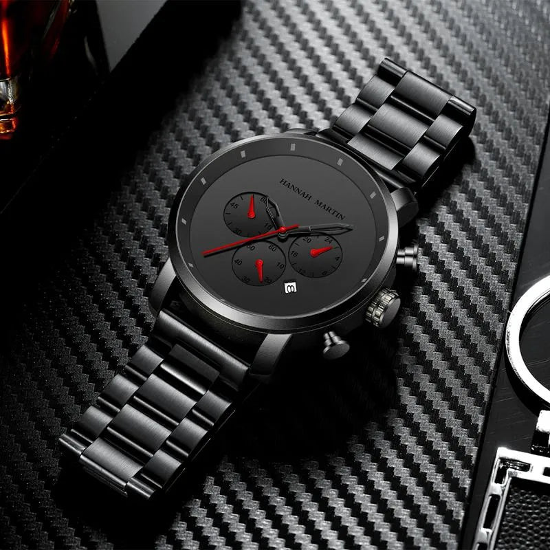 RELOJ ORIGINAL HANNAH MARTIN - CASUAL Y ELEGANTE - NEGRO - ROJO | HAN-66 (2)