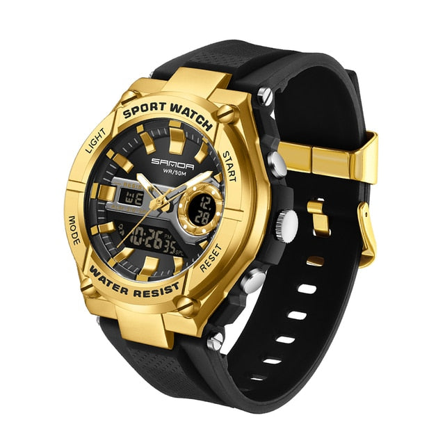 RELOJ SANDA ORIGINAL - DEPORTIVO NEGRO CON DORADO PARA HOMBRE | SAN-111