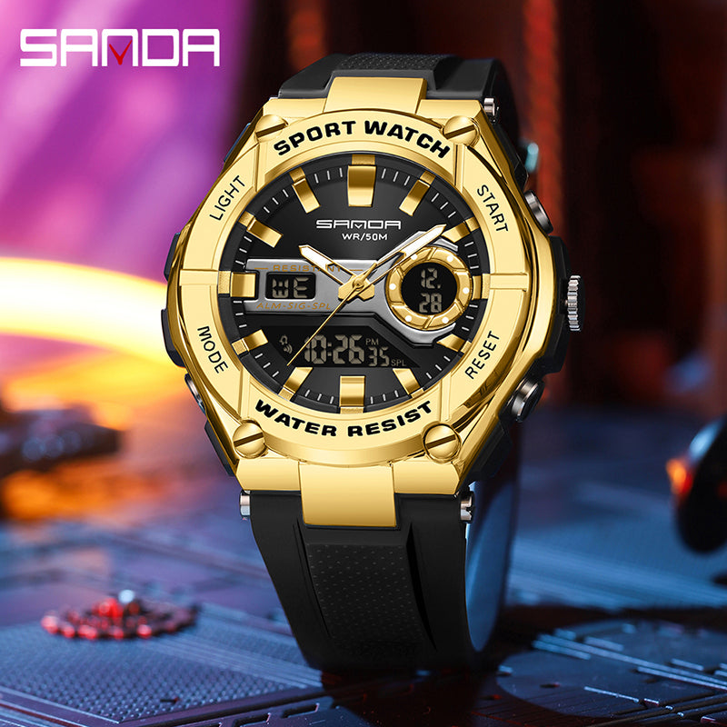 RELOJ SANDA ORIGINAL - DEPORTIVO NEGRO CON DORADO PARA HOMBRE | SAN-111