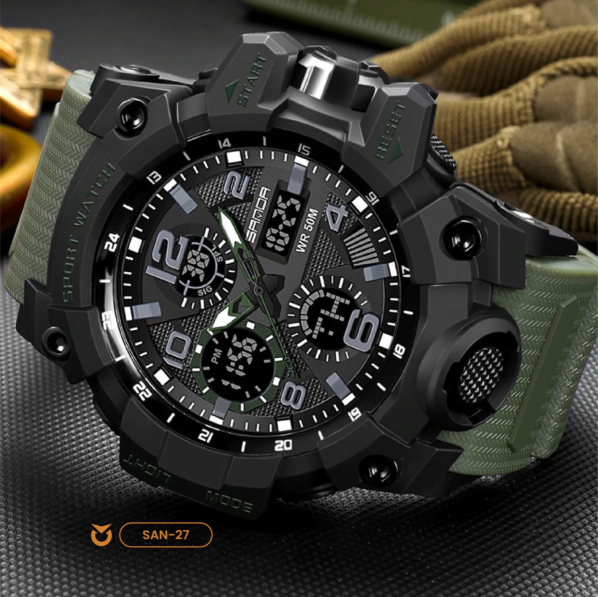 RELOJ SANDA ORIGINAL DEPORTIVO NEGRO - VERDE | SAN-23 | SAN-24 | SAN-27 (10)