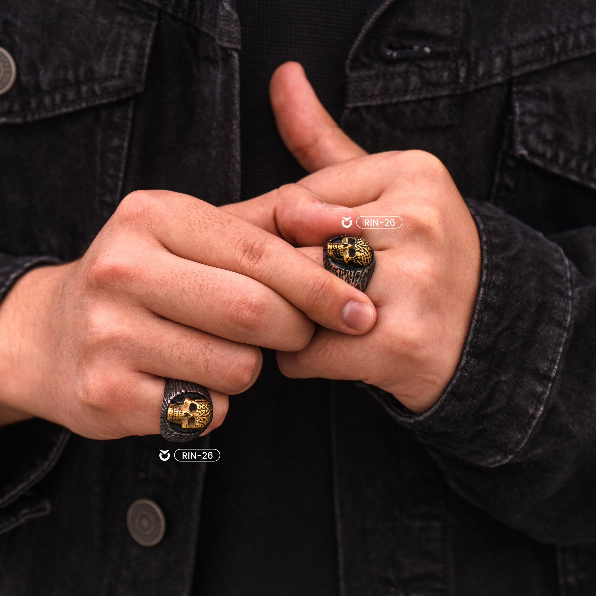 ANILLO CALAVERA PLATA Y DORADO | RIN-26