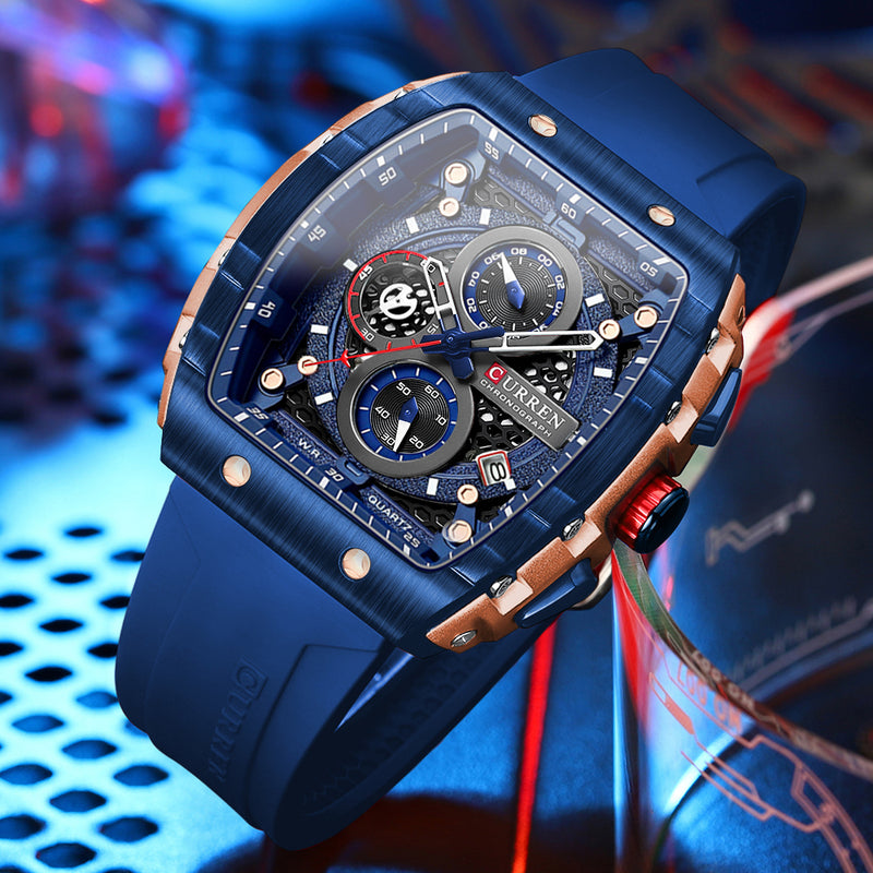 RELOJ CURREN SILICONE AZUL Y NEGRO | SKU: CUR-124 | CUR-125