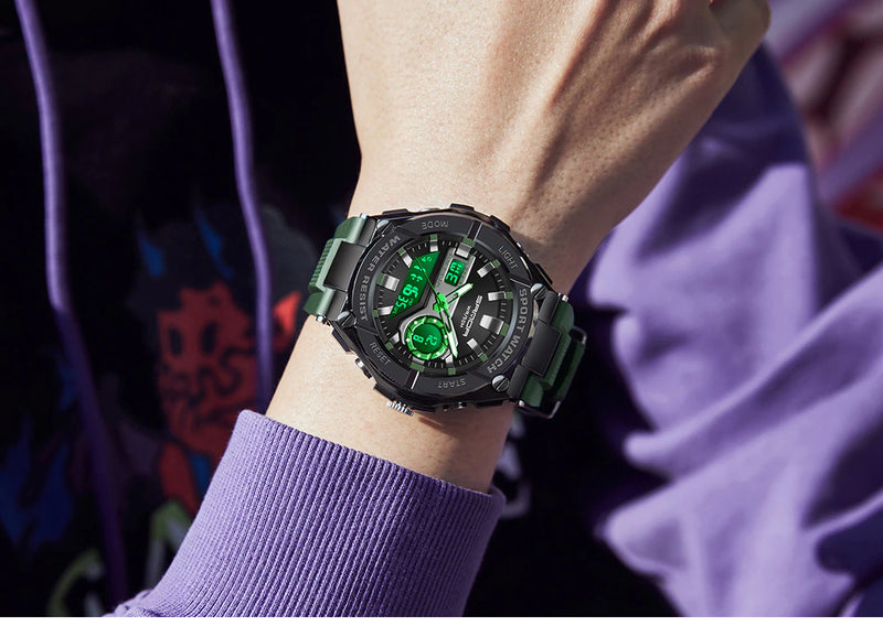 RELOJ SANDA DEPORTIVO NEGRO CORREA VERDE | SKU: SAN-112