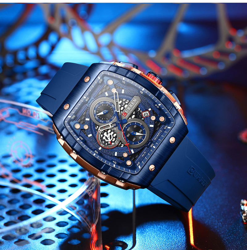 RELOJ CURREN SILICONE AZUL Y NEGRO | SKU: CUR-124 | CUR-125