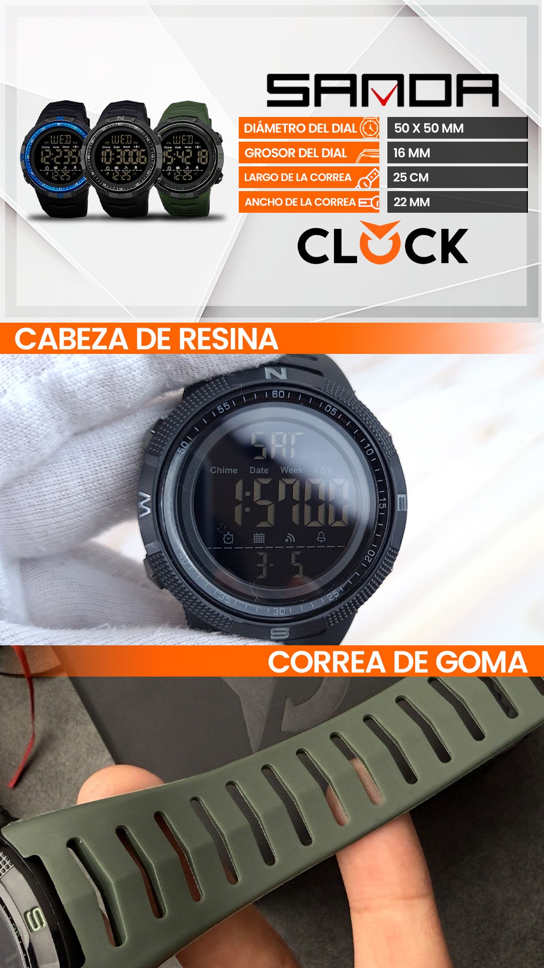 RELOJ SANDA 6014 FUTURISTA NEGRO, VERDE Y AZUL | SAN-22, SAN-124, SAN-129