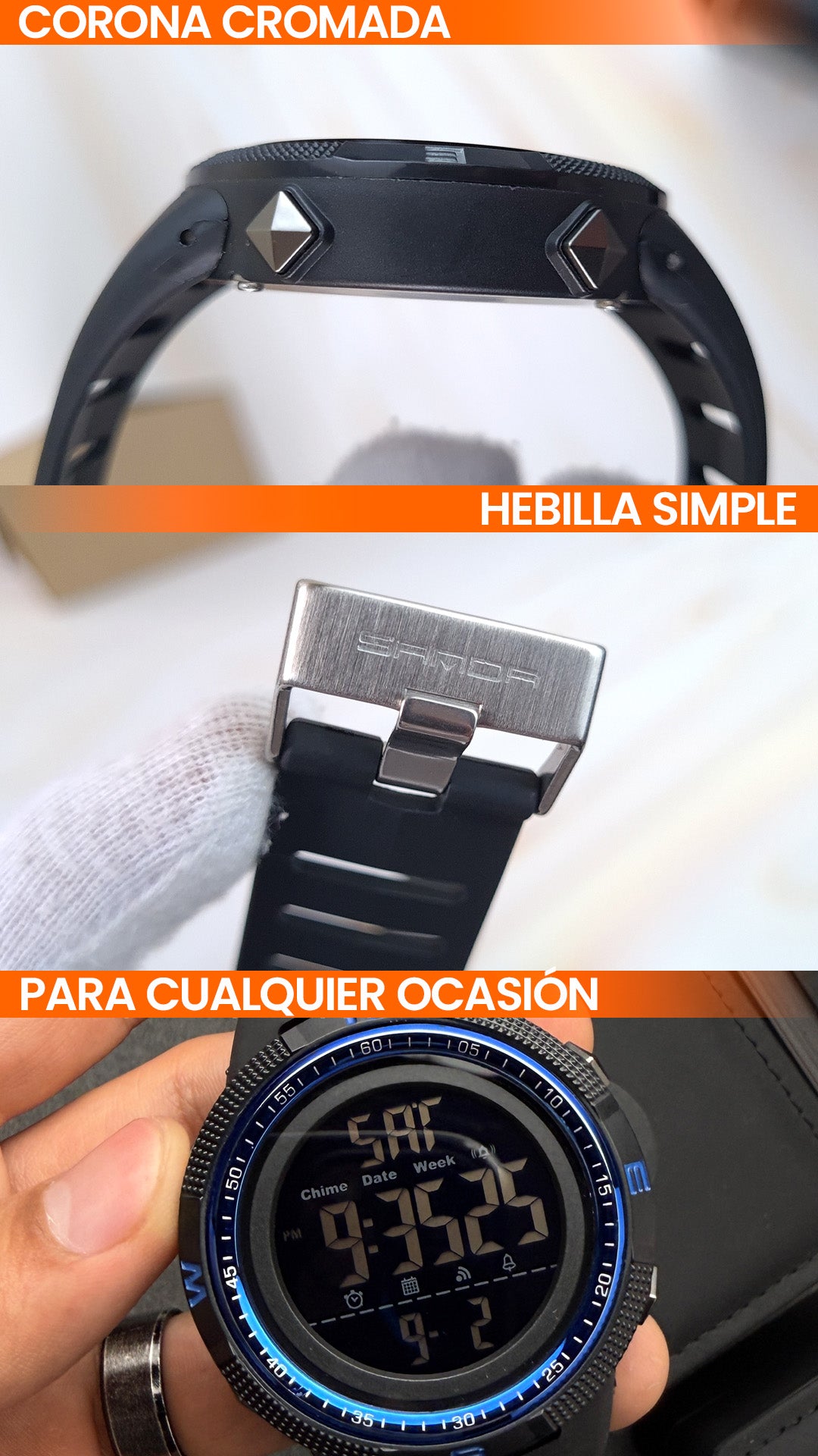 RELOJ SANDA 6014 FUTURISTA NEGRO, VERDE Y AZUL | SAN-22, SAN-124, SAN-129