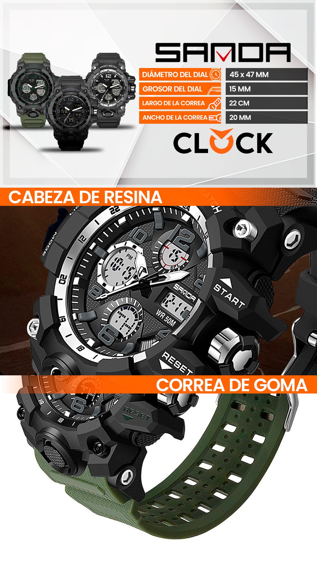 RELOJ SANDA ORIGINAL DEPORTIVO NEGRO - VERDE | SAN-23 | SAN-24 | SAN-142