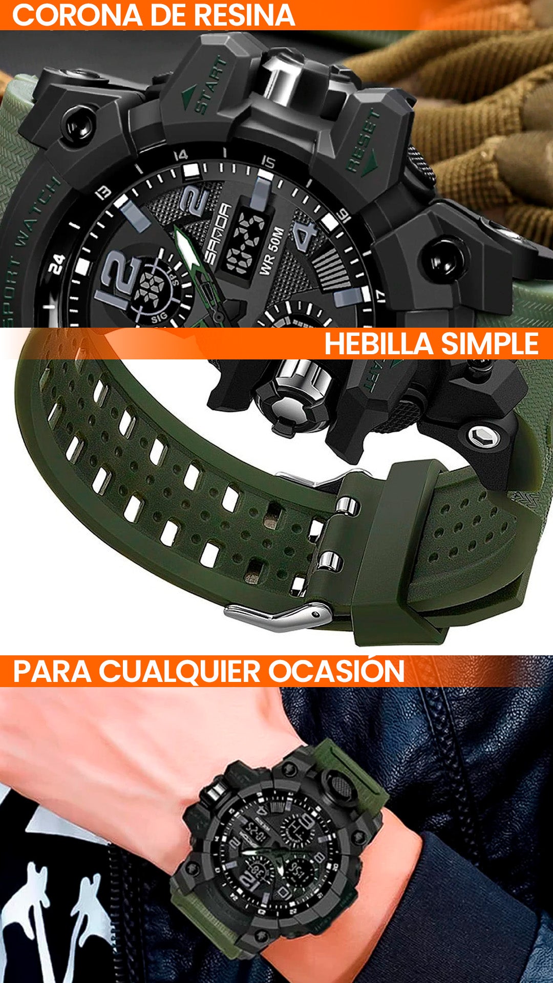 RELOJ SANDA ORIGINAL DEPORTIVO NEGRO - VERDE | SAN-23 | SAN-24 | SAN-142