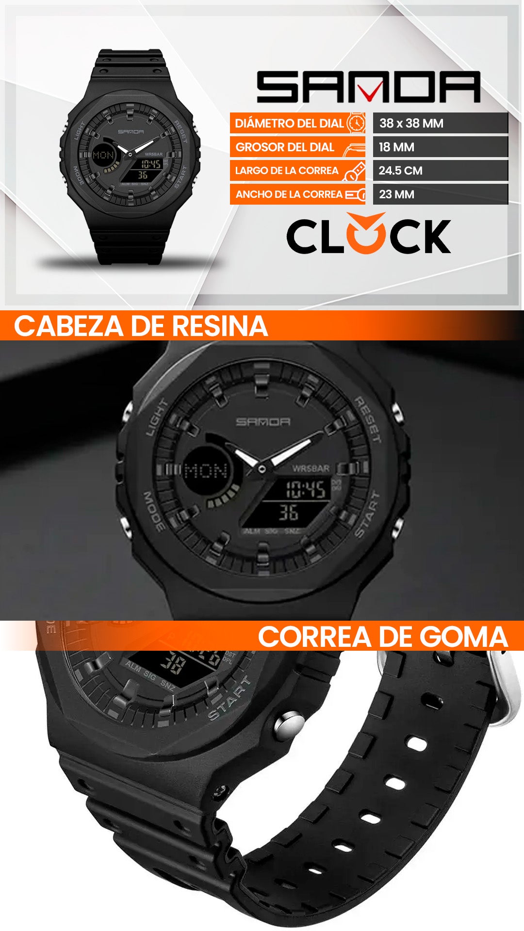 RELOJ SANDA 6016 DE RESINA NEGRO | SKU: SAN-32