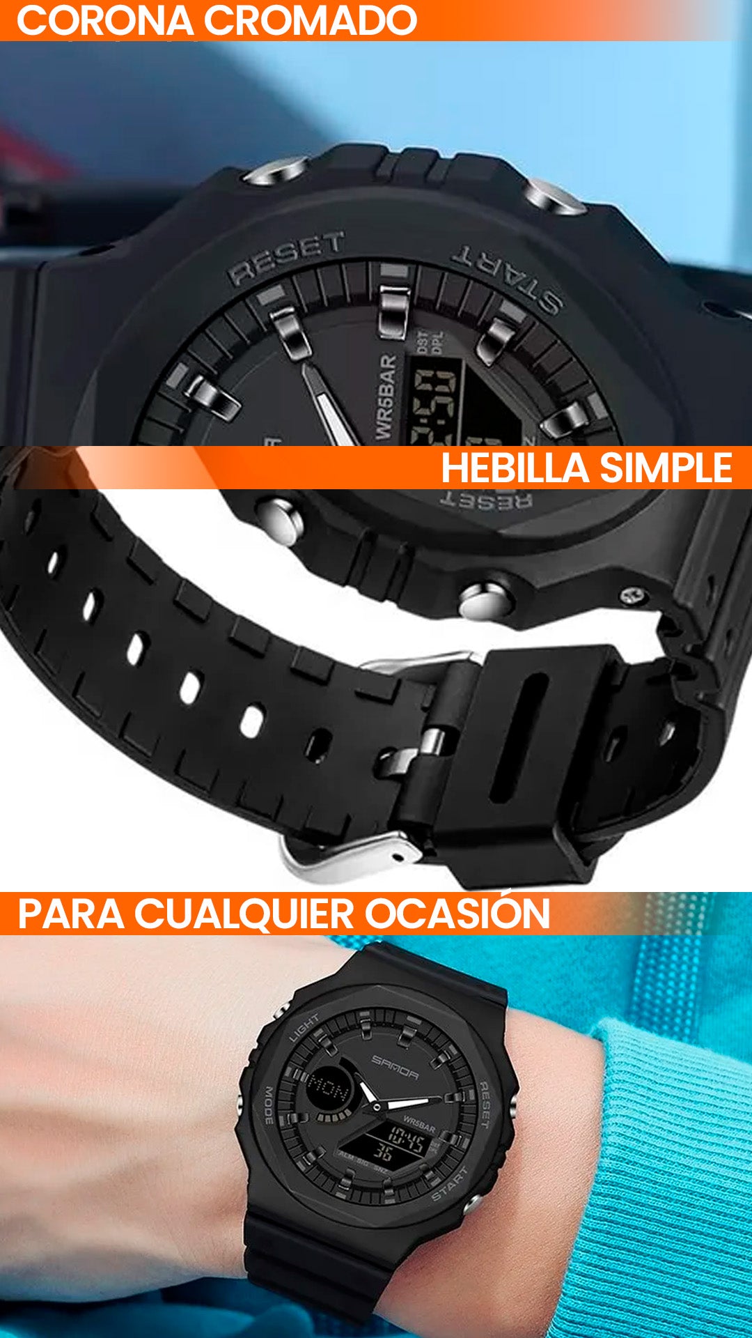 RELOJ SANDA 6016 DE RESINA NEGRO | SKU: SAN-32