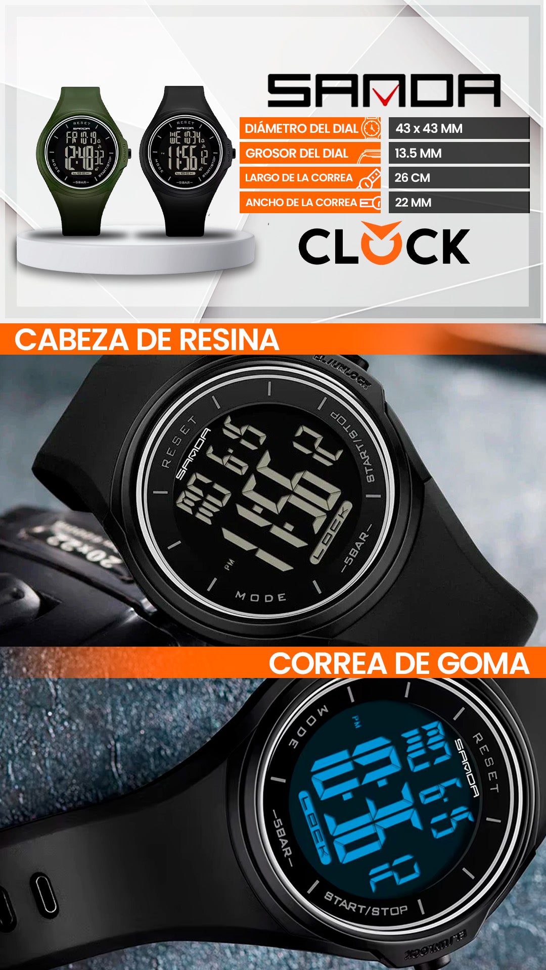 RELOJ SANDA ORIGINAL DEPORTIVO NEGRO Y VERDE 2131 | SAN-76 - SAN-77