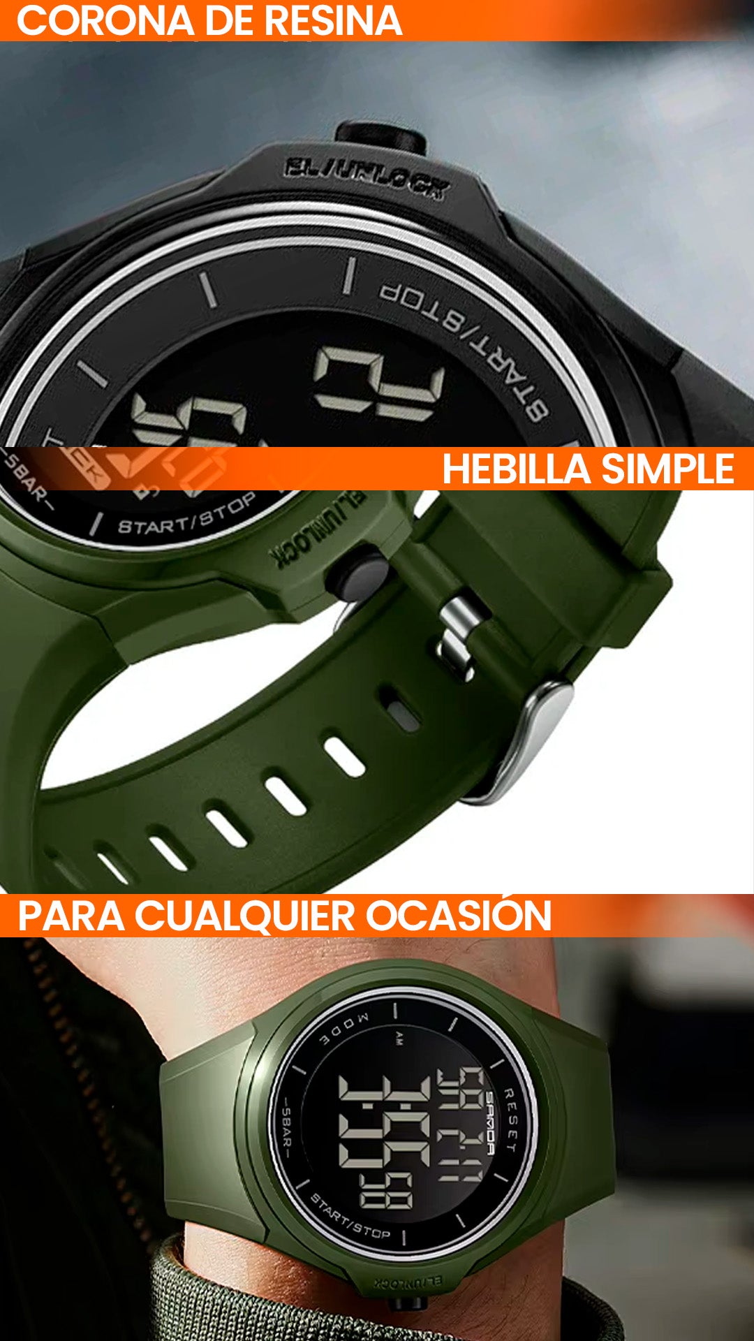 RELOJ SANDA ORIGINAL DEPORTIVO NEGRO Y VERDE 2131 | SAN-76 - SAN-77